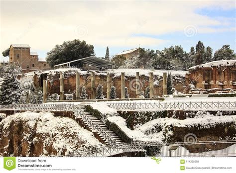 Colosseum And Fori Imperiali Snow In Rome Editorial Photography