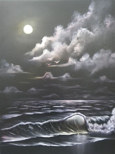 Bob Ross Style Painting One Of My Own Paintings Called Moonlight Sea