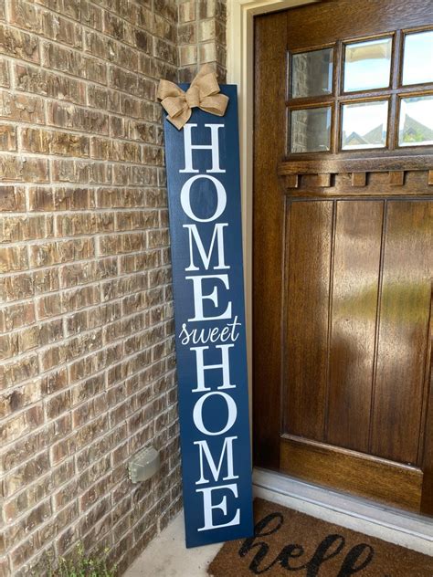 Vertical Home Sweet Home Sign With Burlap Bow Etsy