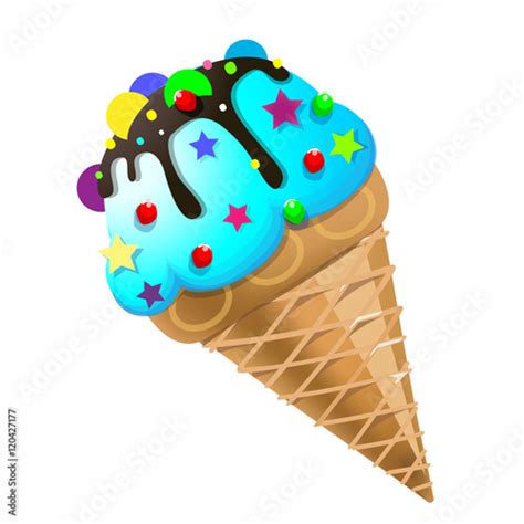 Blue Ice Cream Cone Vector Illustration Clip Art Isolated On White