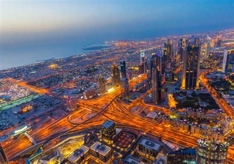 Aerial View Of Downtown Dubai At The Sunset Stock Photo Image Of