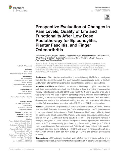 Pdf Prospective Evaluation Of Changes In Pain Levels Quality Of Life