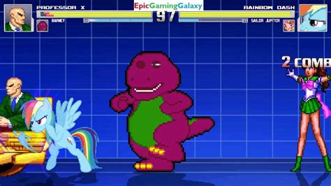 Barney The Dinosaur And Professor X Vs Sailor Jupiter And Rainbow Dash In A