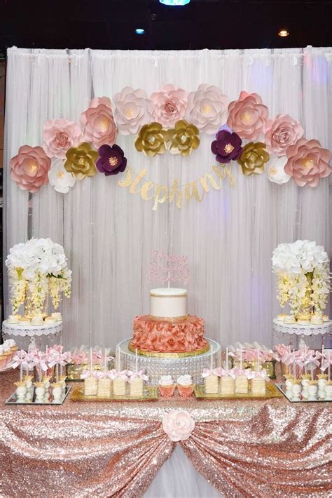 sweet  backdrop rose gold party theme rose gold theme cake table decorations