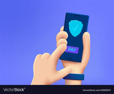 Cartoon 3d Hand Holding Mobile Phone With Secure Vector Image