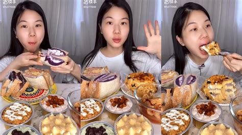Chinese Mukbang Asmr Eating Show Cream Cake Jambon Cake Container Cake Roll Cake Mochi