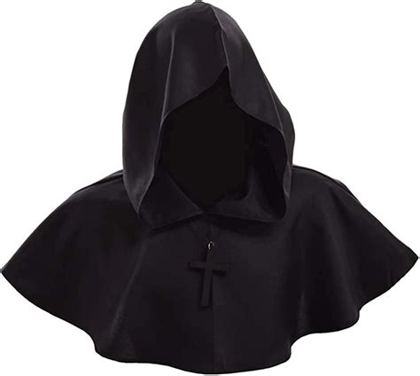 Graduatepro Medieval Cowl Hood Black Halloween Cloak Costume With Cross