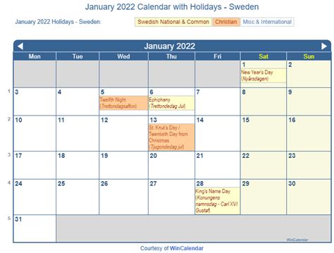 Print Friendly January 2022 Sweden Calendar For Printing