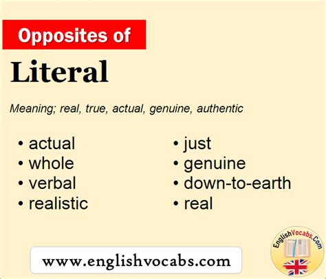 Opposite Of Literal What Is Opposite Antonym Word Literal English Vocabs
