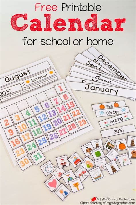 Cute Free Printable Calendar For Home Of School With Kids Free