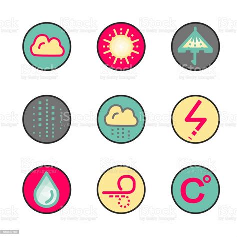 Original Weather And Precipitation Icons Stock Illustration Download