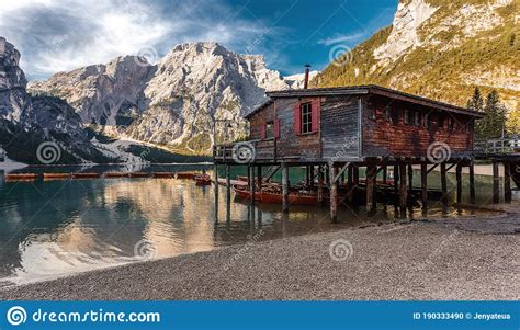 Sunny Morning At Famouse Mountain Lake In Dolomites Alps Wonderful