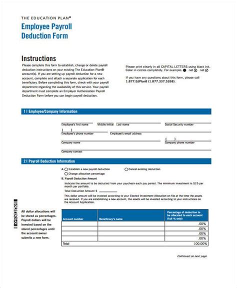 Printable Payroll Deduction Form Printable Forms Free Online