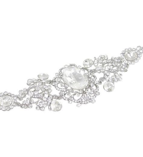 Bridal Silver Tone Elegant Flower Leaf Oval Austrian Crystal Clear
