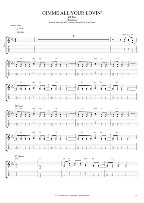 Gimme All Your Lovin By Zz Top Full Score Guitar Pro Tab
