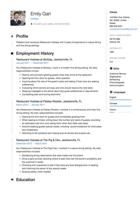 Personal profile statement a motivated, adaptable and responsible computing graduate seeking a position in an it position which will utilise the check out the templates below for more cv samples Restaurant Hostess Resume Sample & Guide - Resumeviking.com