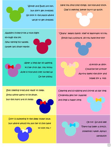 Follow the instructions with details on which clue goes where. DISNEY THEMED SCAVENGER HUNT- FREE Clues Featuring Your ...