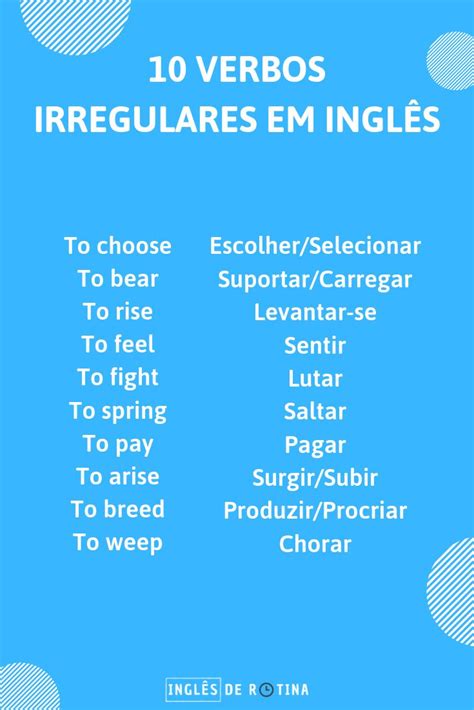 10 Verbos Irregulares Em Inglês Vocabulário Em Inglês Ensino De