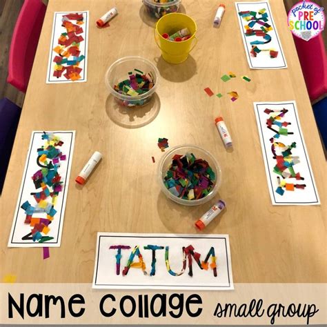 The Table Is Covered With Colorful Letters And Name Collages To Spell