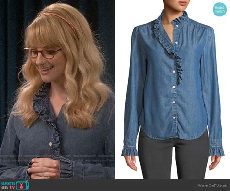 Wornontv Bernadettes Ruffled Denim Shirt On The Big Bang Theory