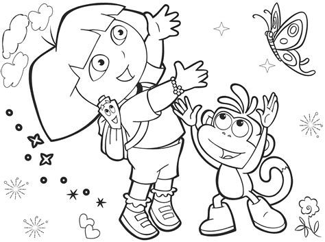 We've been expanding our selection of colouring pages to the point where we needed a second page for all the sheets. Dora and boots coloring pages to download and print for free