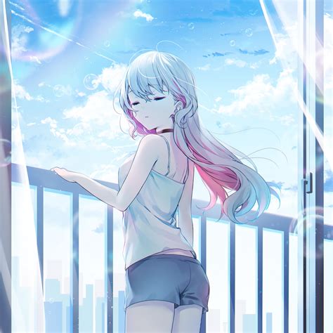 Anime Girl Standing Balcony Wallpaper 4k