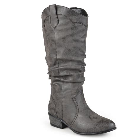 Womens Wide Calf Faux Leather Slouch Riding Boots