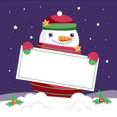 Free Vector Christmas Snowman Holding Blank Banner