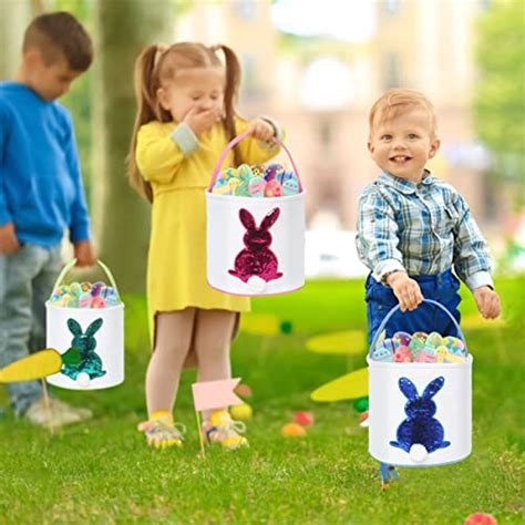 Cootato Easter Bunny Basket Bags For Kids Sequin Rabbit Pattern Egg
