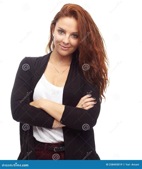 Ravishing Redhead Portrait Of A Redhead Standing With Arms Crossed Stock Image Image Of