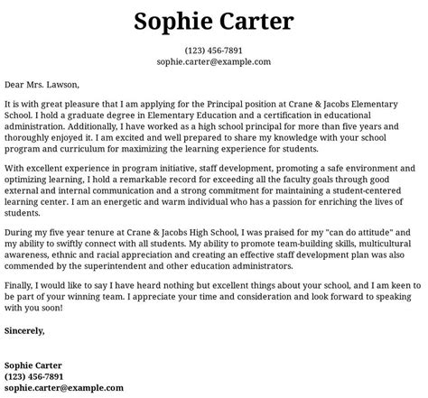 If there are any changes, i will inform. Principal Cover Letter Examples, Samples & Templates ...