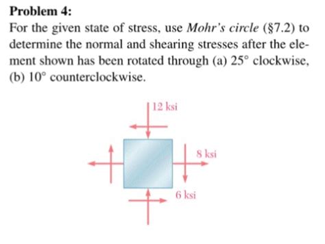 Solved For The Given State Of Stress Use Mohrs Circle