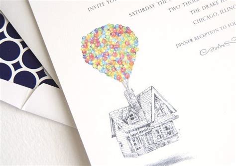 Disney Inspired Up House Wedding Invitations Bottle Cap Balloons Set