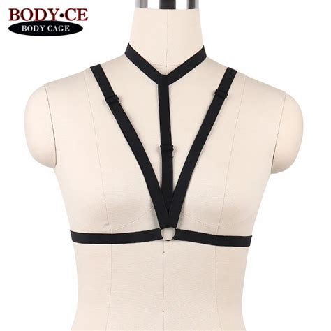 womens sexy body harness cage bra black elastic bondage lingerie strappy tops goth fetish