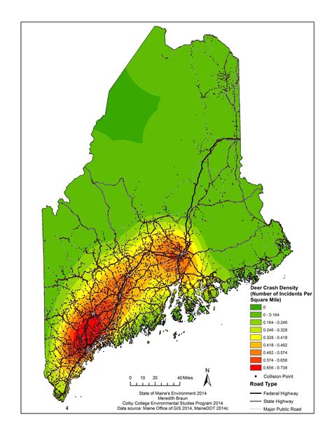 Deer Crash Density In Maine 2014