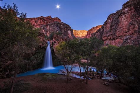 Nature Landscape Night Moon Rock Long Exposure Arizona Grand Canyon Usa