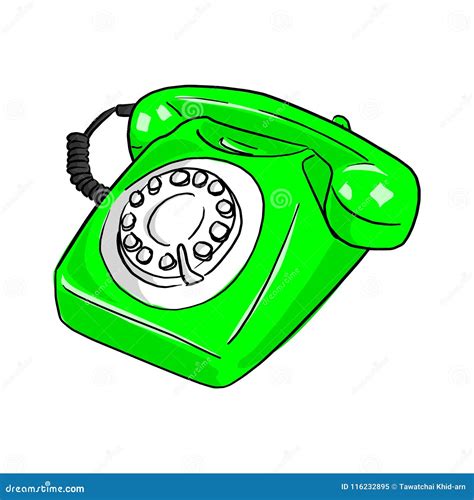 Green Retro Telephone Vector Illustration Sketch Doodle Hand Drawn With