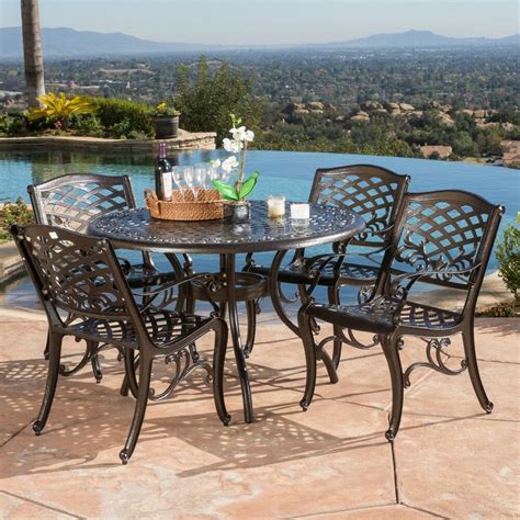 Provide the perfect way to enjoy a great meal outdoors surrounded by natural beauty. Outdoor Patio Dining Set 5 Piece Cast Aluminum Bronze ...