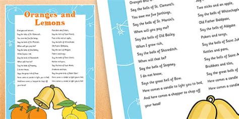 Oranges And Lemons Nursery Rhyme Poster Twinkl Twinkl