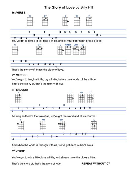 The Glory Of Love Ukelele Chords Ukulele Songs Ukulele Fingerpicking Song Lyrics And Chords