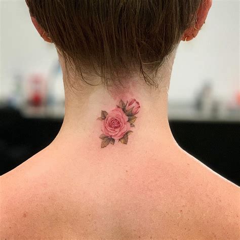 102 Small Tattoo Ideas For Your First Ink Rose Neck Tattoo Pink Rose