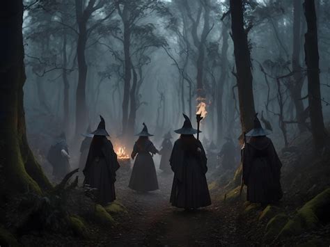 Premium Ai Image Dark Forest Witch Art Spooky Witch Coven In The