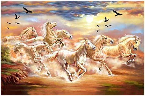 Buy Wallpics Seven Lucky Running Horses Vastu Wallpapers Fully