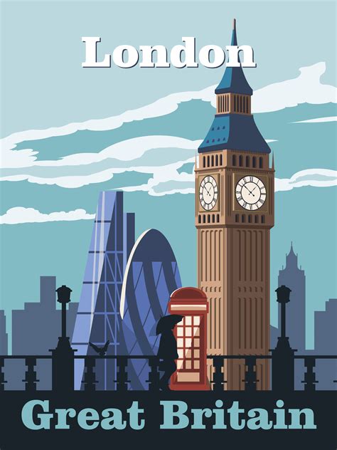London Travel Poster Vintage Retro Wall Art Print Skyline Printable