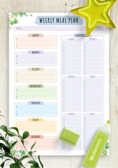 Download Printable Weekly Meal Plan With Shopping List Floral Style Pdf