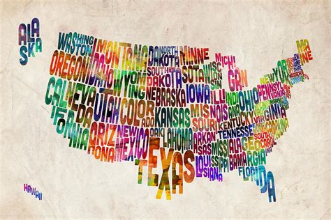 United States Text Map Digital Art By Michael Tompsett Fine Art America