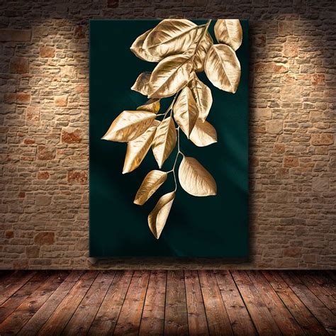 Modern Abstract Golden Leaves Wall Art Canvas Painting Gold Leaf