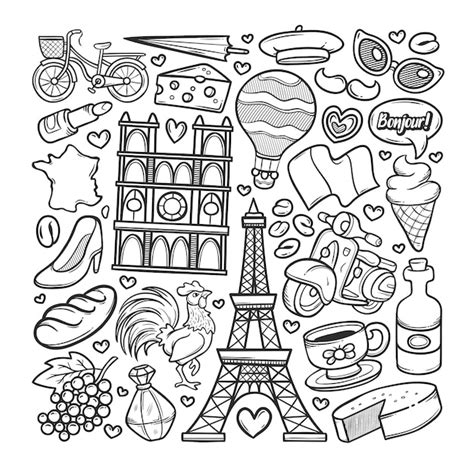 Premium Vector France Hand Drawn Doodle Coloring