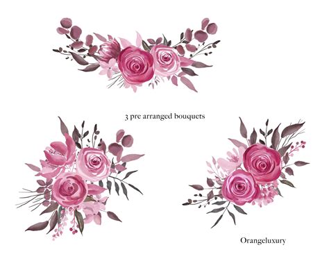 Dusty Pink Roses Watercolor Flowers Clip Art Wedding Etsy