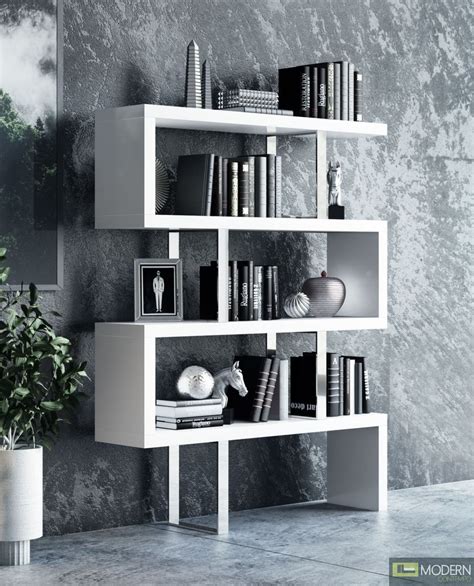 Modern Contempo Labyrinth Modern White High Gloss Bookcase
